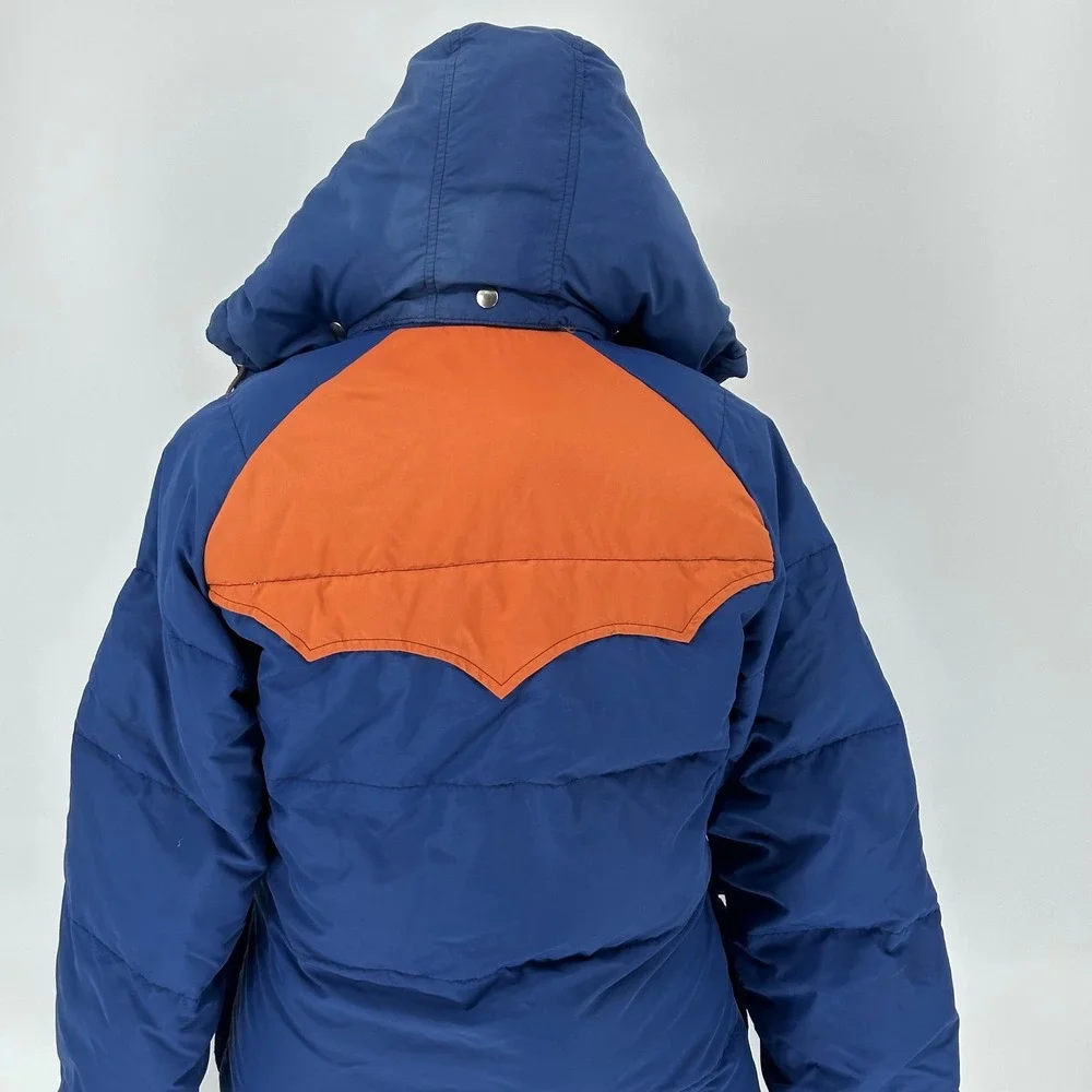 Vintage Sportcaster Goose Down Men Puffer Jacket Western Orange Yoke Blue S READ